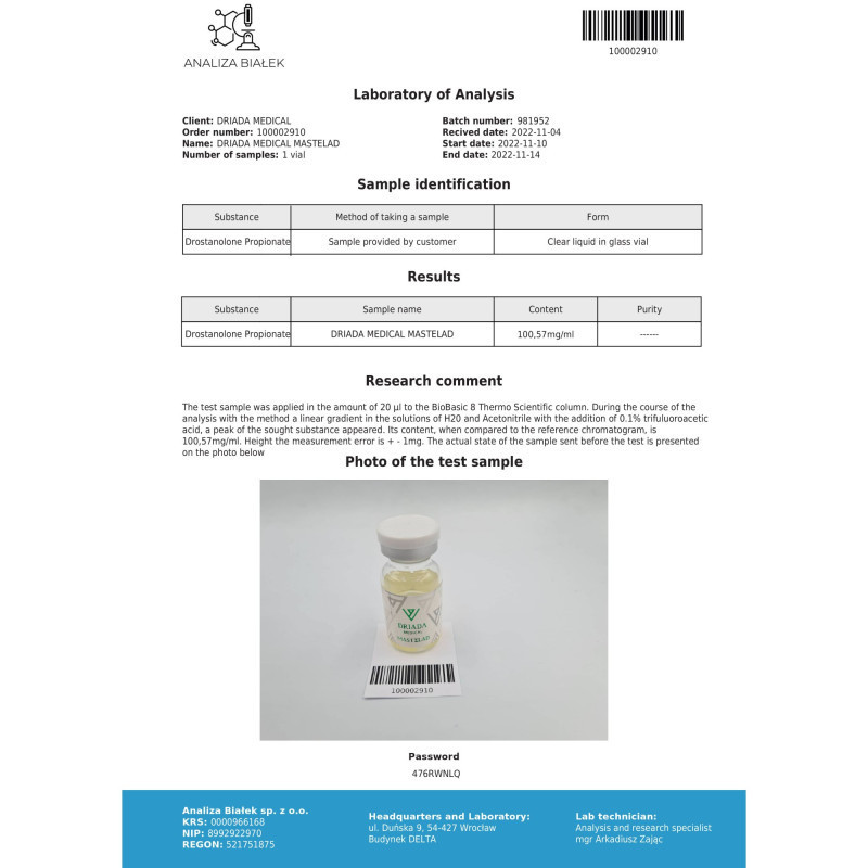 MASTELAD 100 MG/ML (DROSTANOLONE PROPIONATE) 10ML VIAL | Hardening Agent | Driada Medical | DriadaShop