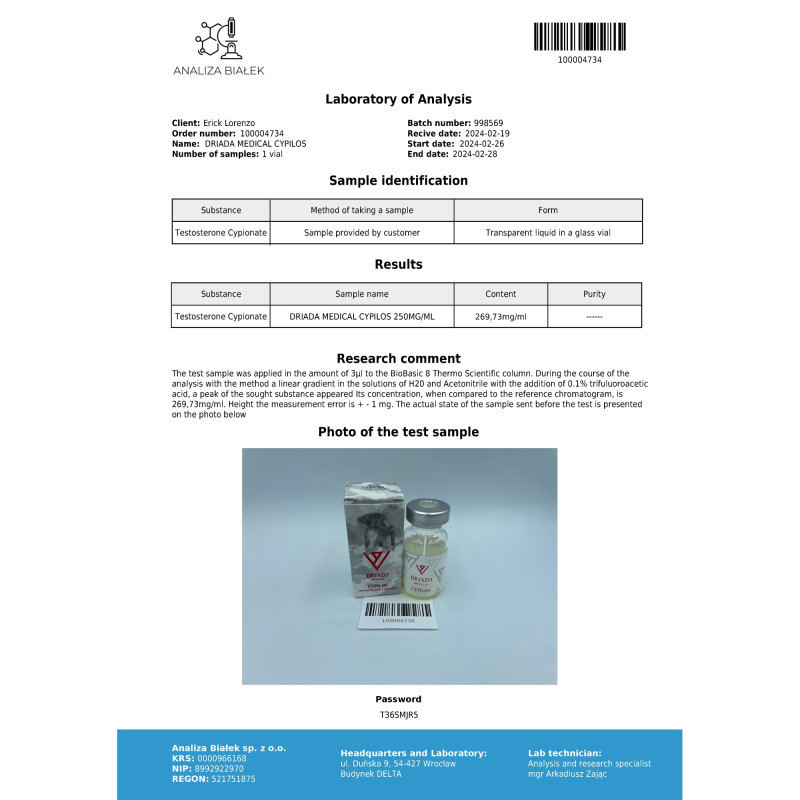 CYPILOS 250 MG/ML (TESTOSTERONE CYPIONATE) 10ML VIAL | Popular Testosterone | Driada Medical | DriadaShop