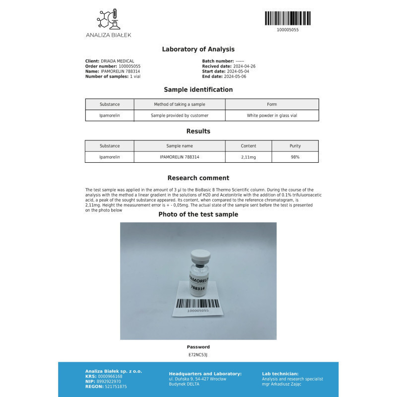 IPAMORELIN 2MG | Growth Hormone Releasing Peptide | Driada Medical | DriadaShop