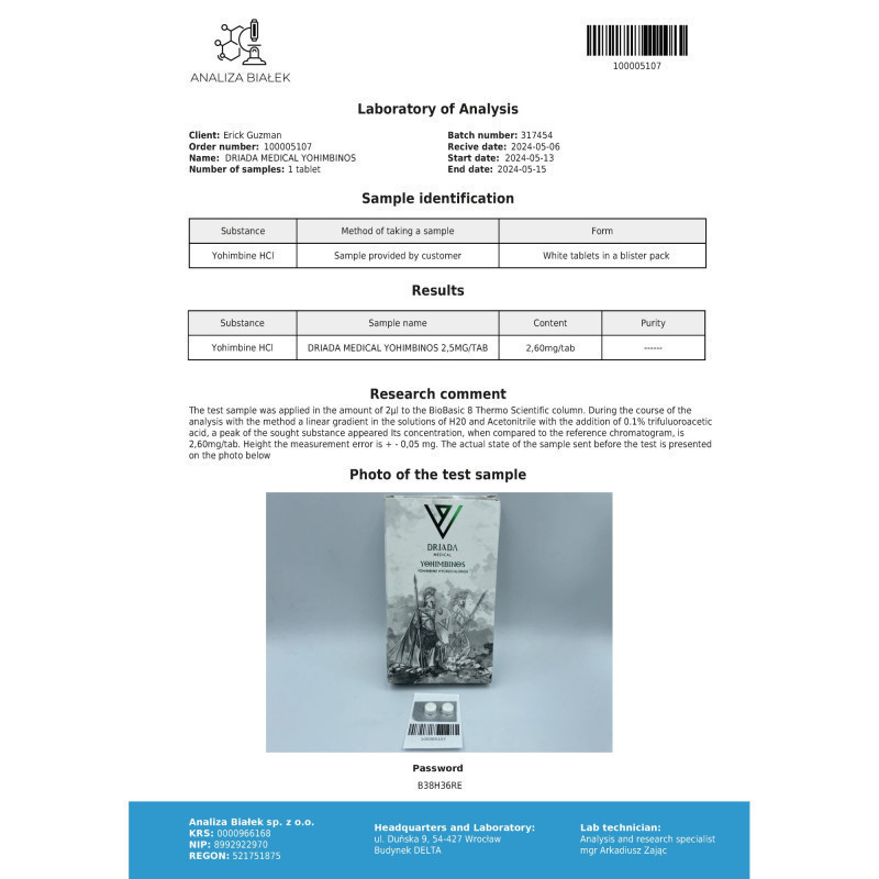 YOHIMBINOS (YOHIMBINE HYDROCHLORIDE) | Fat Loss & Libido | Driada Medical | DriadaShop
